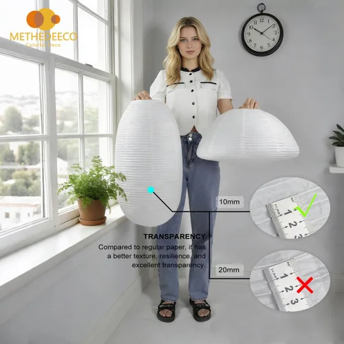 Miniatura 6 de METHEDEECO Faroles de papel blanco de 19+21 pulgadas, 2 unidades, lámpara de papel de arroz grande, pantalla colgante semicircular y elíptica