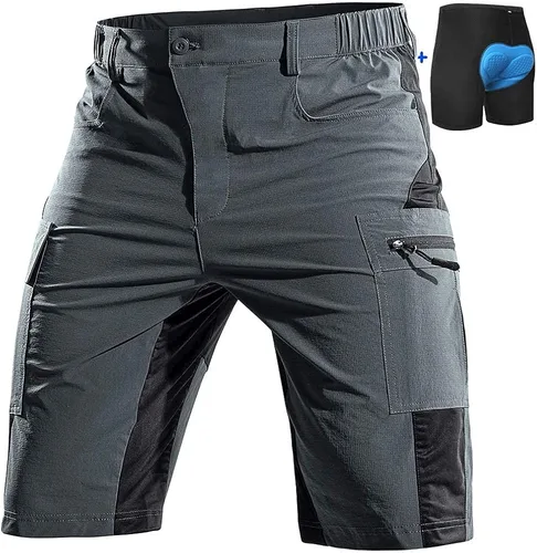 Cycorld Mountain Bike-Pantalones cortos para hombre, acolchado de MTB para ciclismo holgado, forro de acolchado corto con bolsillos con cremallera