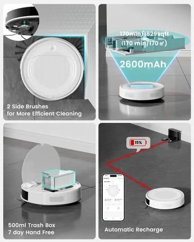 Miniatura 7 de Lefant M310 Ultra Robot Vacuum and Mop, 6000Pa Suction-Slim Robotic Cleaner with ToF LiDAR Navigation, Accurate Obstacle Avoidance, WiFi/App/Alexa