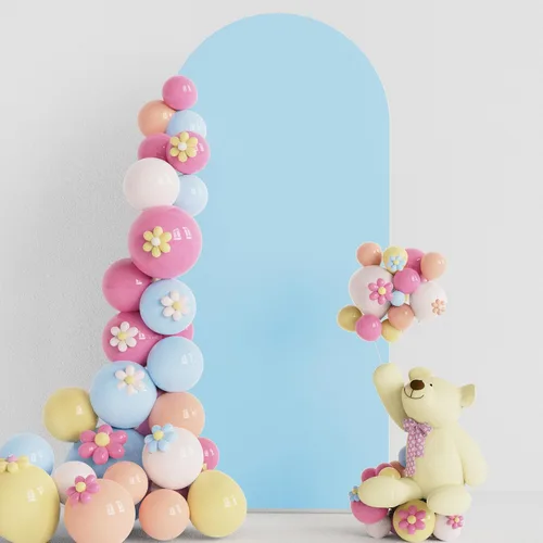 Miniatura 19 de Soporte de arco de boda Putros de 7.2 pies beige con forro de spandex ajustado y parte superior redonda Chiara para cubrir soportes de telón
