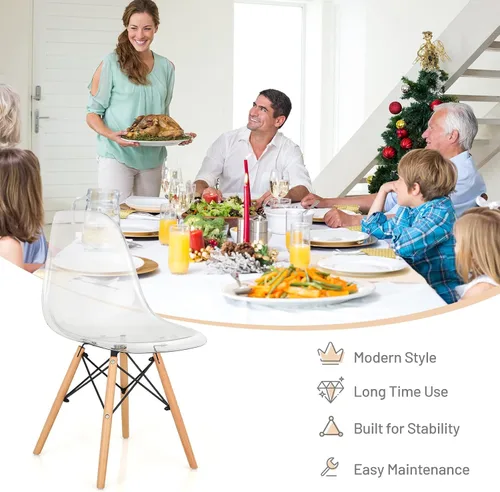 Miniatura 8 de Giantex Juego de 4 sillas de comedor, sillas de comedor de acrílico transparente con patas de madera de haya, carga máxima de 330 libras, sillas