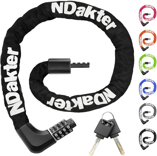 Miniatura 9 de NDakter Cerradura de cadena para bicicleta mejorada con combinación de 4 dígitos y 2 llaves, 1.64/2.3/3.2/4.28 pies, cerradura antirrobo