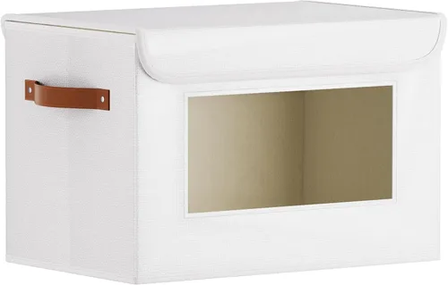 Miniatura 18 de Cesta de almacenamiento de tela con tapa, organizador decorativo de lino para armario, caja de almacenamiento de 15 x 9.8 x 9.8 pulgadas con asas