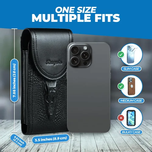 Miniatura 3 de Funda de cuero genuino para cinturón de teléfono con clip para cinturón, funda para teléfono celular para teléfonos inteligentes grandes de 6.5