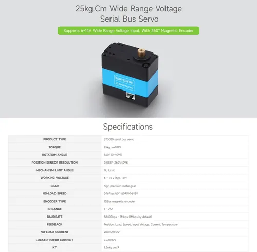 Miniatura 3 de Waveshare Servos de bus serie de voltaje de amplio rango de 55.1 lbs.Cm, alta precisión y par grande, con codificador magnético programable de 360