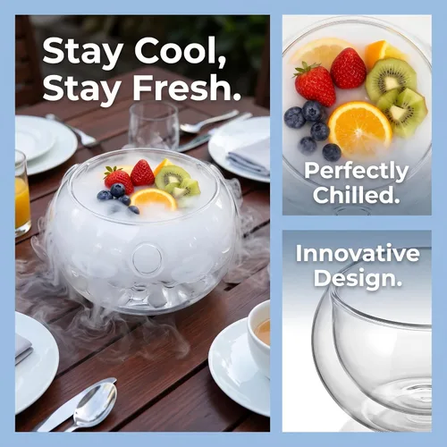 Miniatura 5 de Kichvoe Cuenco de hielo seco de cocina de 5.9 pulgadas, cuenco de vidrio para inmersión en frío, recipiente para servir frutas, postres y fiestas