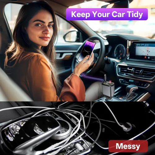 Miniatura 3 de Cargador de Coche Retráctil, Cargador de Coche de Carga Rápida 4 en 1 Compatible con USB-C y USB-A para iPhone 16/15/14/13/12/11/X, Galaxy, Pixel