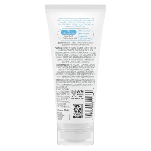Miniatura 2 de Dove Desodorante para todo el cuerpo sin aluminio, crema de equilibrio de pH desodorante sin perfume para control de olores de 72 horas, 2.5 onzas
