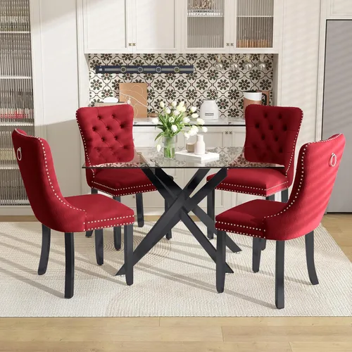 Miniatura 12 de Juego de mesa de comedor de 51 pulgadas de vidrio para 4, mesa de cocina rectangular de vidrio con 4 sillas tapizadas con acentos de terciopelo