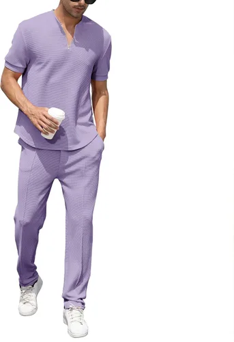 Miniatura 80 de FZNHQL Conjunto deportivo de moda para hombre, 2 piezas, casual, atlético, para correr, manga corta/larga, conjunto para hombre