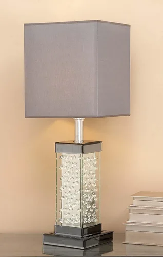 Miniatura 2 de Ebros Gift Moderna y elegante lámpara de mesa rectangular con cristales flotantes biselados de cristal y metal, con pantalla de tela gris, acento