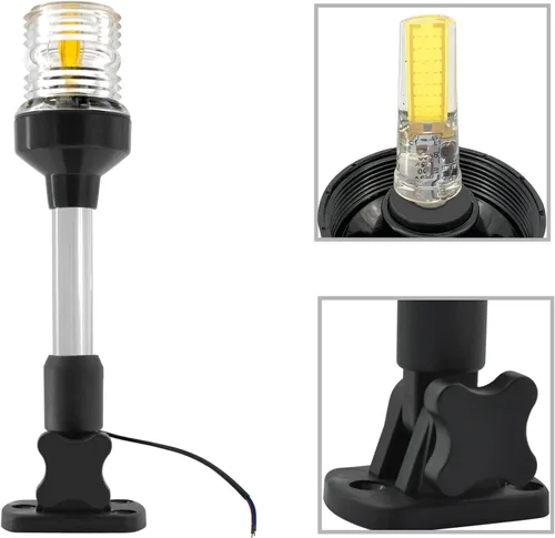 Miniatura 4 de ISURE MARINE Luz LED de popa plegable de 9 pulgadas, 3 millas náuticas, luces de anclaje de navegación, color blanco, 360 ° para pontón y barcos