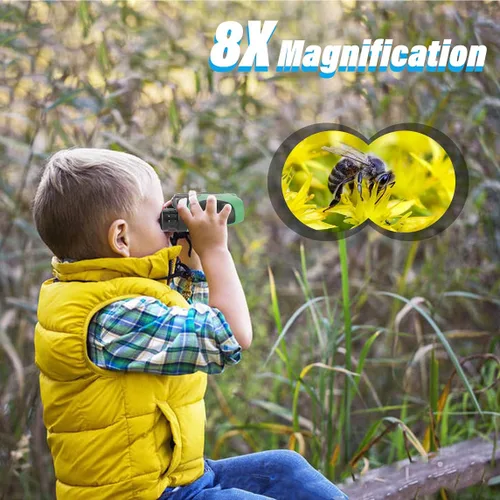 Miniatura 2 de Regalos de Pascua para niños de 3 a 12 años, VNVDFLM binoculares compactos 8x21 a prueba de golpes verdes para observación de aves, telescopio