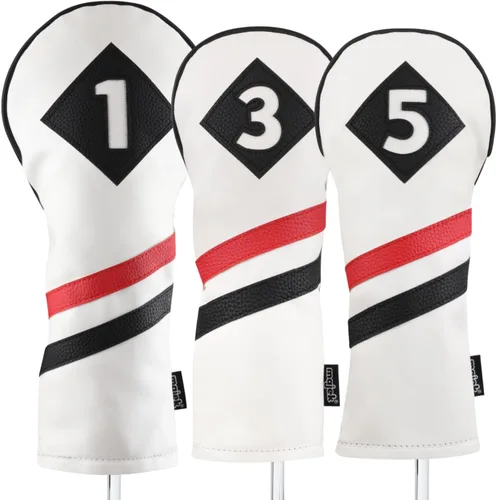 Majek Fundas de golf retro, color blanco, rojo y negro, estilo vintage de cuero 1, 3, 5, fundas para cabeza de conductor y calle, para conductores