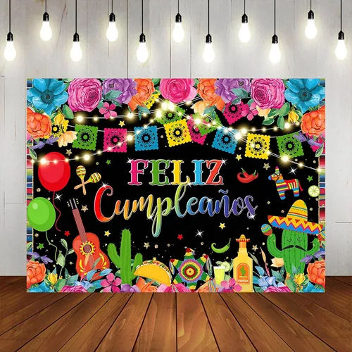 Miniatura 5 de Telón de fondo de Feliz Cumpleaños de 7 x 5 pies, fiesta mexicana, decoración de fiesta de feliz cumpleaños, cartel de fiesta de cumpleaños