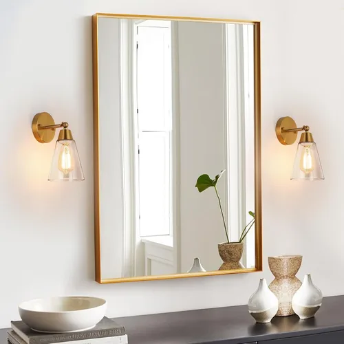 Miniatura 3 de MWZ Juego de 2 apliques de pared dorados, modernos apliques de latón cepillado con pantalla de vidrio transparente, accesorios de iluminación