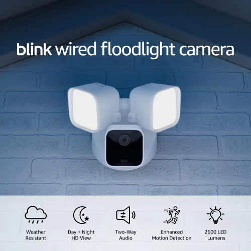 Miniatura 5 de Cámara Blink Wired Floodlight – Cámara de seguridad inteligente, 2600 lúmenes, vista en vivo HD, sirena incorporada, compatible con Alexa, 1 cámara