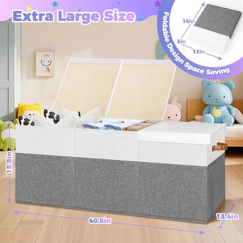 Miniatura 6 de Caja de almacenamiento de juguetes extra grande con tapa, cesta organizadora de juguetes plegable y resistente con divisor para niños, niñas, Extra