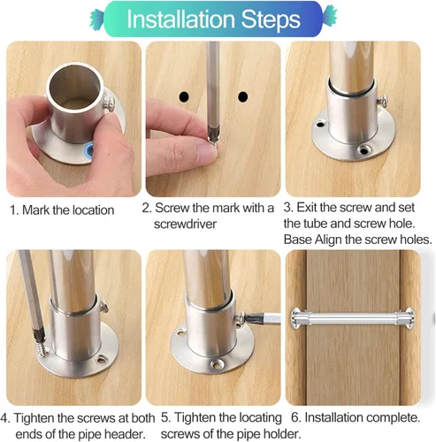 Miniatura 7 de ZAQYCM Varillas para colgar en el armario para montaje en pared de ropa, acero inoxidable para cuarto de servicio/armario/dormitorio/zapatero, kit