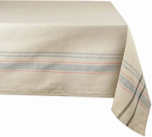 Miniatura 15 de DII - Mantel redondo para mesa de comedor, estilo rústico, colección de manteles con rayas estilo francés, 177.8 cm de diámetro, color gris Gris