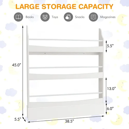Miniatura 2 de Costzon Estantería para niños montada en la pared, estante organizador de madera de 3 niveles para libros y juguetes, estantería para niños pequeños