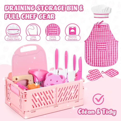 Miniatura 5 de Juego de Cuchillos para Niños para Cocina Real: Juego de Cocina para Niños de 48 Piezas, Juegos de Cocina para Niños Reales con Delantal y Canasta