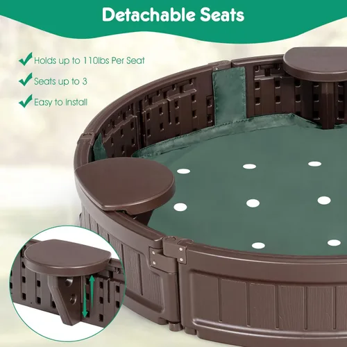 Miniatura 3 de Costzon Caja de arena redonda de 4 pies, kit de caja de arena para exteriores con cubierta impermeable, forro inferior y asiento de esquina