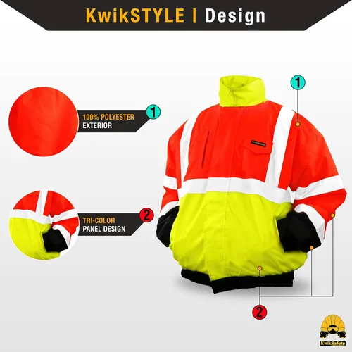 Miniatura 2 de KwikSafety Chaquetas reflectantes Bombarderos de trabajo de alta visibilidad aislados para hombre Amarillo, Naranja, Multicolor 6. Bolsillo