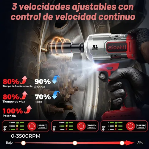 Miniatura 2 de Llave de impacto inalámbrica, 1200 Nm (900 pies-libras) Pistola de impacto sin escobillas de 1/2 pulgada, baterías de 2 x 4.0 AH motor de impacto