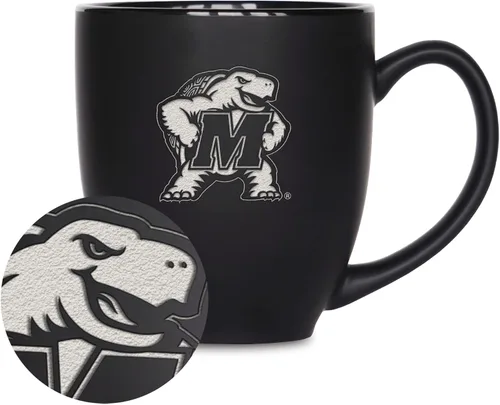 Miniatura 221 de Rico Industries - Taza de cerámica mate negra con grabado láser estándar de 15oz para NCAA (escuelas T & U) - Para bebidas calientes o frías