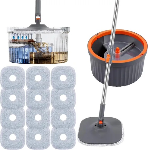 Miniatura 8 de Chabatree Juego de trapeador y cubeta, juego de trapeador giratorio y cubo con agua sucia y limpia separada, 6 almohadillas de trapeador