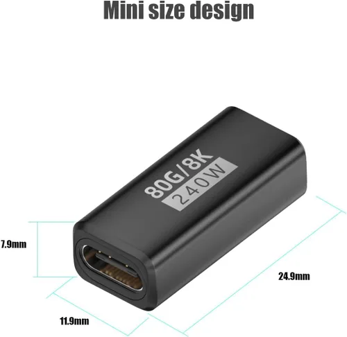 Miniatura 6 de Paquete de 3 acopladores USB C de 240 W Thunderbolt 5, USB C hembra a hembra, compatible con 80 Gbps, ancho de banda de 120 Gbps, video dual de 8K