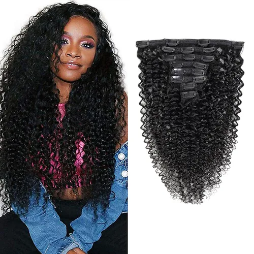 Miniatura 15 de Extensiones de cabello ondulado con clip, rizado natural, 100% cabello humano brasileño sin procesar, para mujeres negras (12 pulgadas)