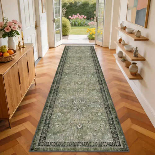 Miniatura 37 de nesrt Alfombra bohemia lavable de 2 x 10 pies, suave, antideslizante, extra larga, alfombra de cocina, color negro, vintage, geométrico, camino