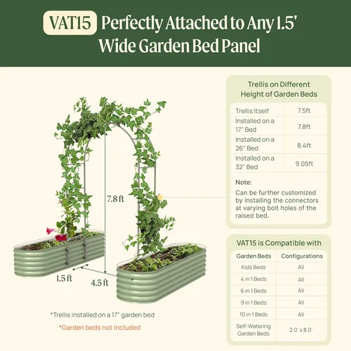 Miniatura 2 de Vego Garden Sistema modular de enrejado arqueado de 1.5 pies de largo para todas las camas de jardín clásicas para plantas trepadoras como frijoles