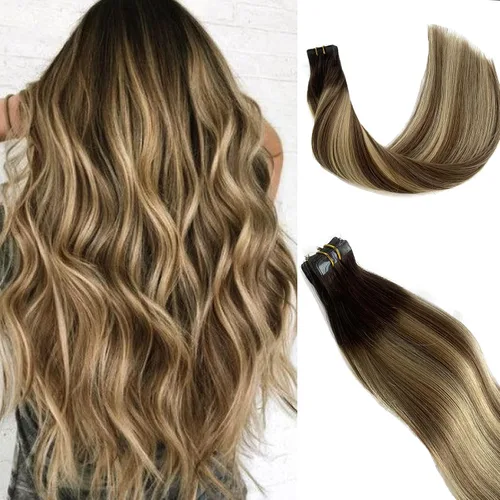 Miniatura 11 de Extensiones de cabello humano rubio con cinta, reflejos rubio ceniza y rubio platino, extensiones de cabello rubio platinado, cinta adhesiva