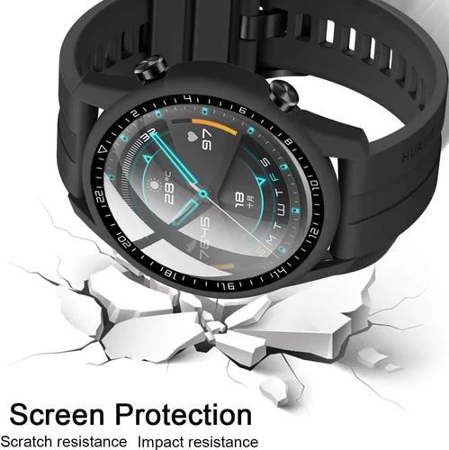 Miniatura 5 de [Paquete de 2] Funda con protector de pantalla de vidrio templado compatible con Huawei Watch GT2 de 1.812 pulgadas, dureza 9H de 360°, funda