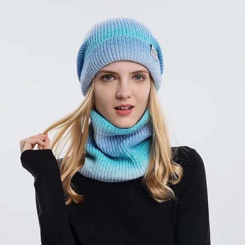Miniatura 2 de Conjunto de bufanda de gorro de invierno para mujer a la moda con forro polar grueso de punto con calavera para clima frío