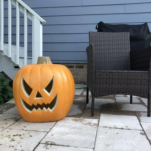 Miniatura 8 de Linterna de calabaza Jack O Lantern de 21 pulgadas con bombillas LED preiluminadas, decoraciones de calabaza de Halloween para interiores