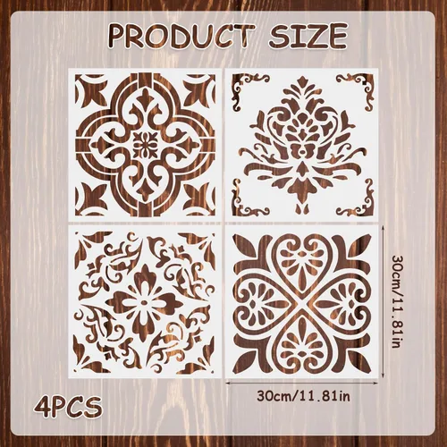 Miniatura 4 de Plantillas de azulejos de 12 pulgadas – 4 plantillas reutilizables con patrón de flores para pared y suelo de pared, manualidades, álbumes