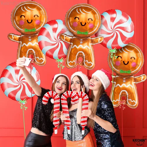 Miniatura 3 de KatchOn, Globos de jengibre y bastón de caramelo, 32 pulgadas, paquete de 9, globos de Navidad para decoraciones navideñas de pan de jengibre