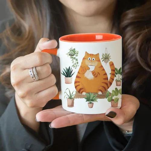 Miniatura 2 de Hyturtle Bonita taza de café de gato naranja, regalos de Navidad para mamá de gato, regalo de decoración de plantas para amantes de las plantas