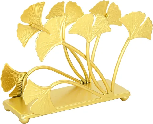 Miniatura 9 de Owlgift Servilletero moderno de hoja de ginkgo dorado pintado – Servilletero de papel decorativo de hierro de primera calidad de 6.7 pulgadas