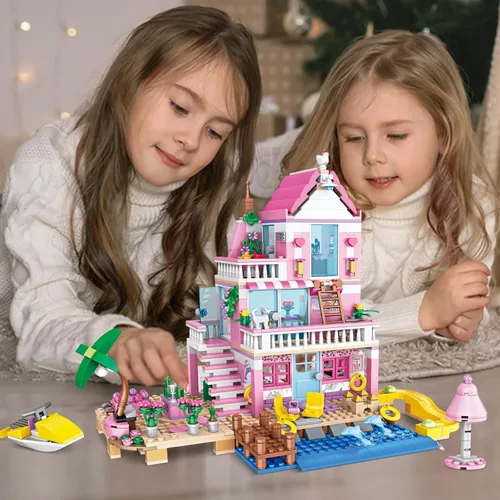 Miniatura 4 de Pink Girls Seaside Beach Villa Friends - Juego de construcción compatible con Lego Friends, juguete educativo para niños de 8 a 12 años en adelante