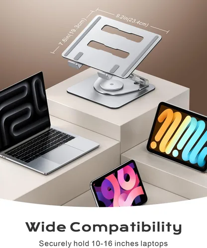 Miniatura 7 de RIWUCT Soporte para computadora portátil para escritorio de altura ajustable, soporte ergonómico para elevador de laptop con soporte de doble barra