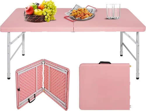Miniatura 11 de Mesa plegable portátil de plástico de 4 pies/6 pies/8 pies, mesa de picnic y comedor de alta resistencia, color blanco y negro, plegable a la mitad