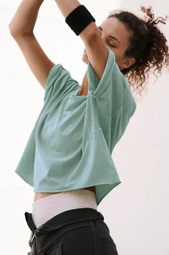 Miniatura 3 de Camisetas cortas de entrenamiento de gran tamaño para mujer, estilo casual, de manga corta, hombros caídos, con dobladillo enrollable, básicas