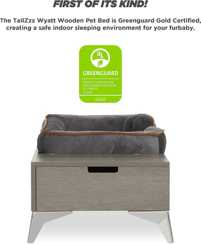 Miniatura 5 de Cama de madera para perros con colchón, elevada de pequeña a media, resistente al agua, cama para mascotas de madera con almacenamiento, certificado