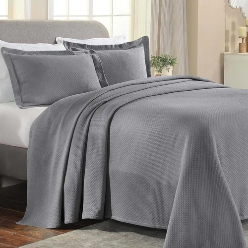 Cubrecama doble Superior Diamond Solitaire de algodón de primera calidad Jacquard Matelassé con fundas de almohada a tono, color aguamarina, gris,