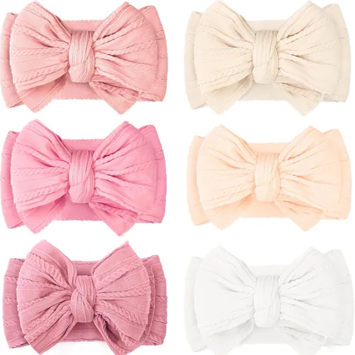 CÉLLOT 6 piezas de diademas con moño para bebé, diademas de nylon, accesorios para el pelo con moño para bebé niña, esenciales para recién nacidos,